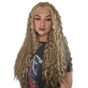Blonde Highlights Water Wave Natural Curly Synthetic Lace Front Glueless Wig